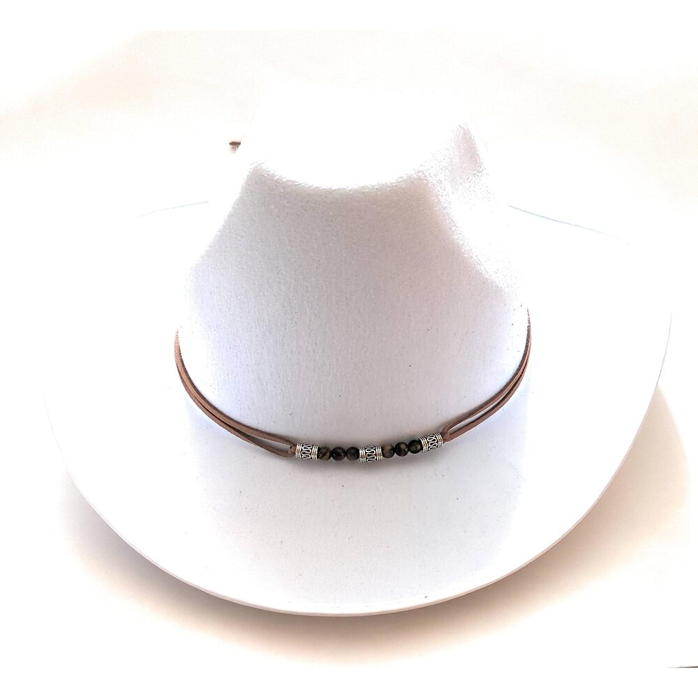 7839 Hat Band Tiger Eye Gemstone Plated Silver Charm Western Jewelry - Picture 3 of 7